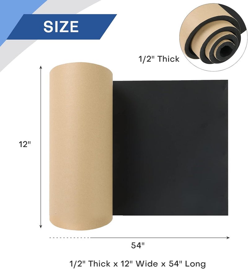 MYFULLY Sponge Neoprene Roll with Adhesive, Waterproof Foam Rubber Sheet Cut to Multiple Dimensions and Lengths for Shock Pad, Gaskets, DIY, Crafts (1/2" Thick x12 Wide x 54" Long) - Image 2